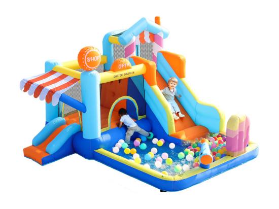 vente unique Château gonflable avec auvent toboggan trampoline pistolets à eau - parc aquatique avec souffleur - 395x340x236cm