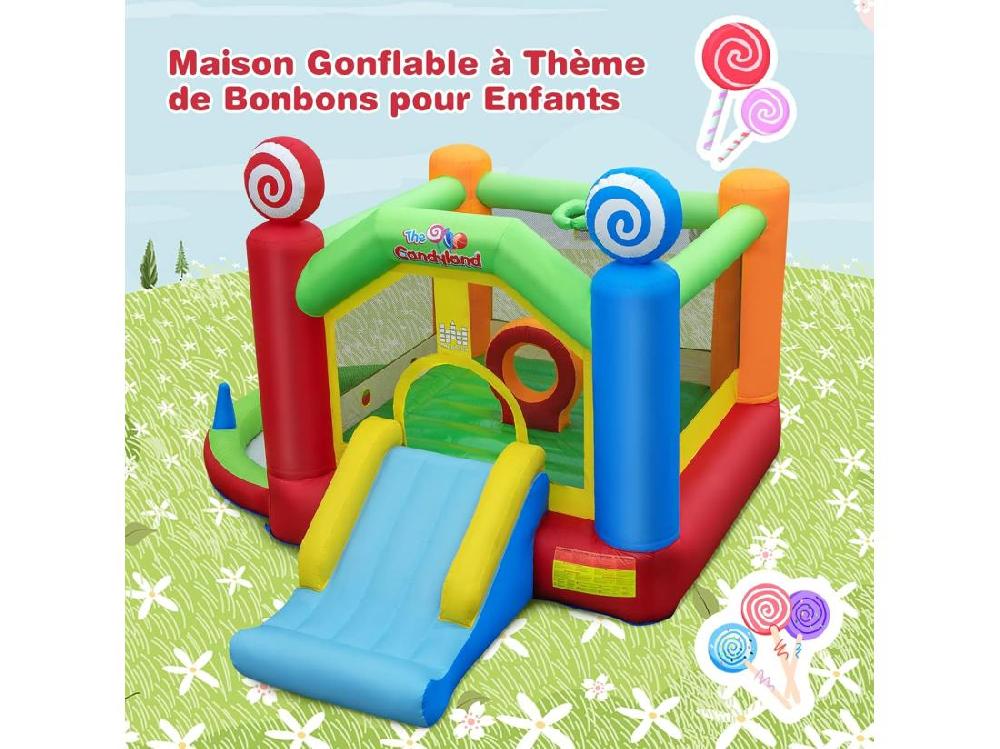 Vente Unique Château Gonflable Avec Souffleur 680W Maison De Saut Géante Intérieure Extérieure Avec Toboggan Décorations De Sucette 50 Balles Océanique Panier De Basket-Ball Pour Enfants 3 Ans +