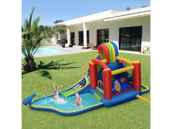 Vente Unique Château Gonflable Avec Soufleur 450W Aires De Jeux Avec Toboggan Mur D’Escalade Trampoline&Canon Eau Pour Enfant 3-10 Ans
