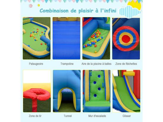 Vente Unique Château Gonflable Avec Soufleur 450W Aires De Jeux Avec Toboggan Mur D’Escalade Trampoline&Canon Eau Pour Enfant 3-10 Ans
