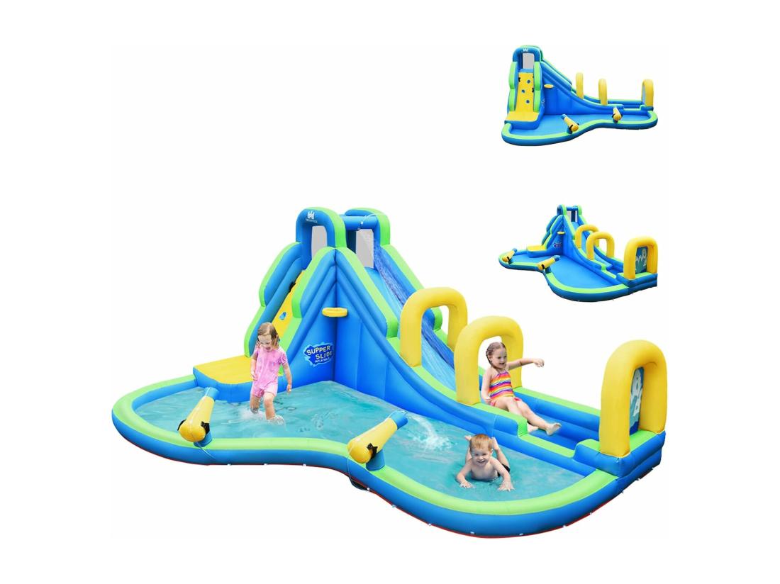 Vente Unique Château Gonflable Avec Toboggan Aquatique/Pistolet De L'eau Fait En Plastique Et Vinyle Pour Enfants De 4 à 12 Ans Charge Max 120 Kg (Souffleur Non Inclus)