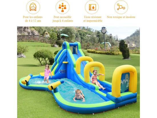 Vente Unique Château Gonflable Avec Toboggan Aquatique/Pistolet De L'eau Fait En Plastique Et Vinyle Pour Enfants De 4 à 12 Ans Charge Max 120 Kg (Souffleur Non Inclus)