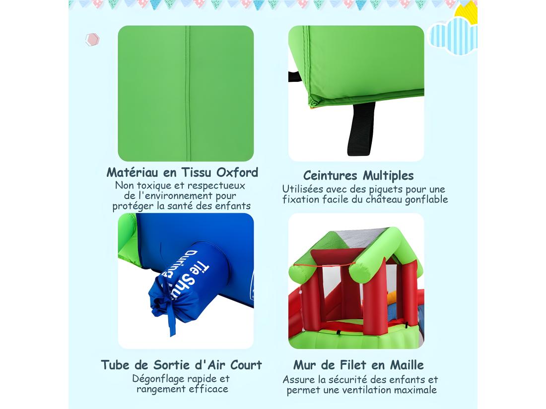 Vente Unique Château Gonflable Avec Toboggans Aquatiques Aire De Jeux Gonflable Piscine Avec Motif De Boisgouin Canon à Eau Panier De Basket-Ball 3 à 10 Ans Rouge Sans Souffleur 680W