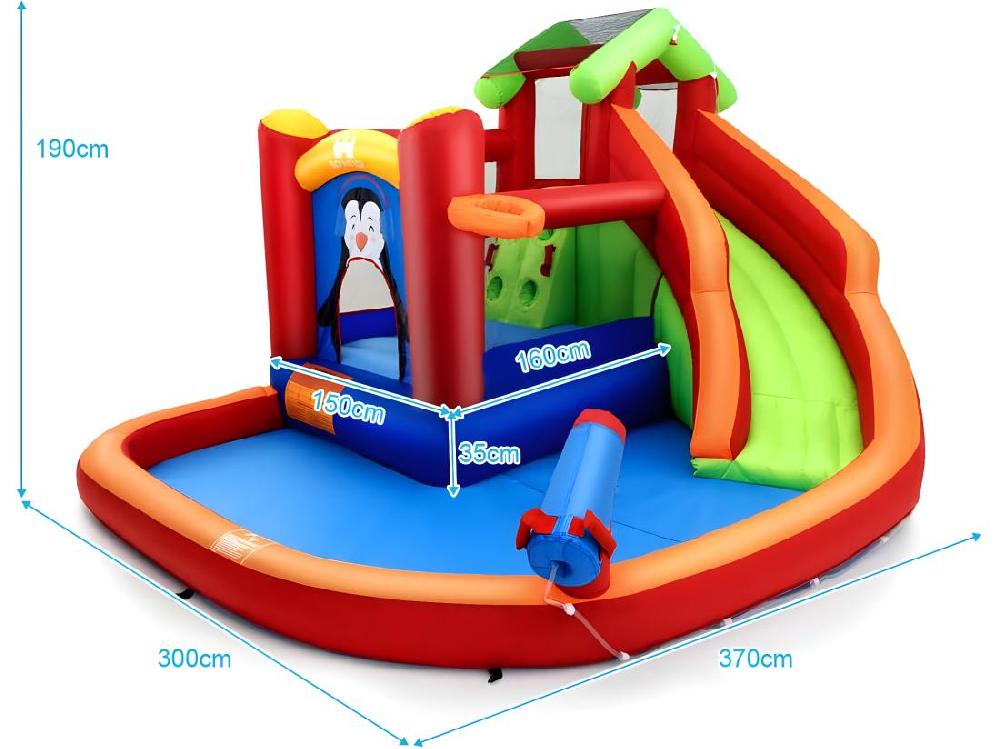 vente unique Château Gonflable avec Toboggans Aquatiques Aire de Jeux Gonflable Piscine avec Motif de Boisgouin Canon à Eau Panier de Basket-Ball 3 à 10 Ans Rouge Sans Souffleur 680W