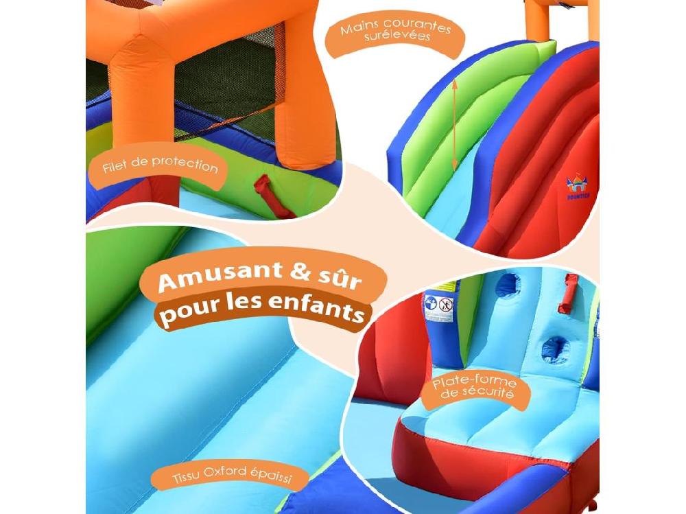 Vente Unique Château Gonflable Bateau Pirate 6 En 1 316 5 X 428 5 X 286 Cm Avec Long Toboggan Mur D'escalade Pataugeoire Jeu De Fléchettes Lancer D'Anneaux Et Pistolets à Eau Sans Souffleur