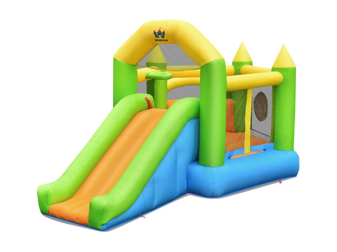 Vente Unique Château Gonflable En Forme De Pentagone Avec Toboggan Maison De Rebond Gonflable Avec Piscine à Balles Panier De Basket Intérieur Extérieur Pour 3 Enfants De 3-10 Ans（sans Souffleur)