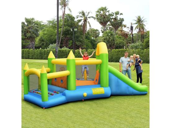 Vente Unique Château Gonflable En Forme De Pentagone Avec Toboggan Maison De Rebond Gonflable Avec Piscine à Balles Panier De Basket Intérieur Extérieur Pour 3 Enfants De 3-10 Ans（sans Souffleur)