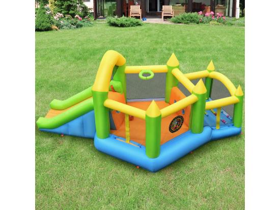 Vente Unique Château Gonflable En Forme De Pentagone Avec Toboggan Maison De Rebond Gonflable Avec Piscine à Balles Panier De Basket Intérieur Extérieur Pour 3 Enfants De 3-10 Ans（sans Souffleur)