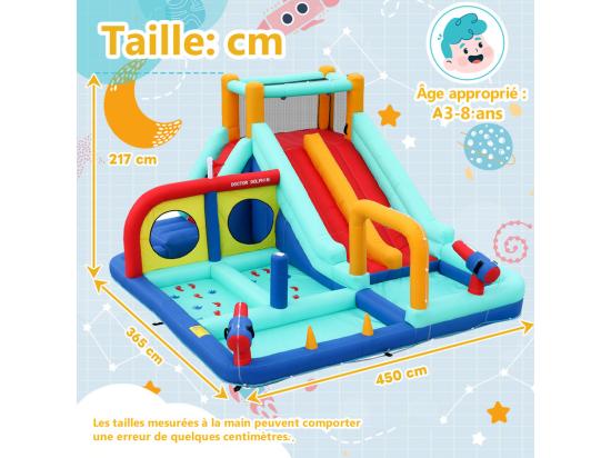 Vente Unique Château Gonflable Parc Aquatique Avec Souffleur 2 Toboggan Et Pistolet à Eau 3 à 8 Ans 365x450x217cm