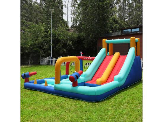 Vente Unique Château Gonflable Parc Aquatique Avec Souffleur 2 Toboggan Et Pistolet à Eau 3 à 8 Ans 365x450x217cm