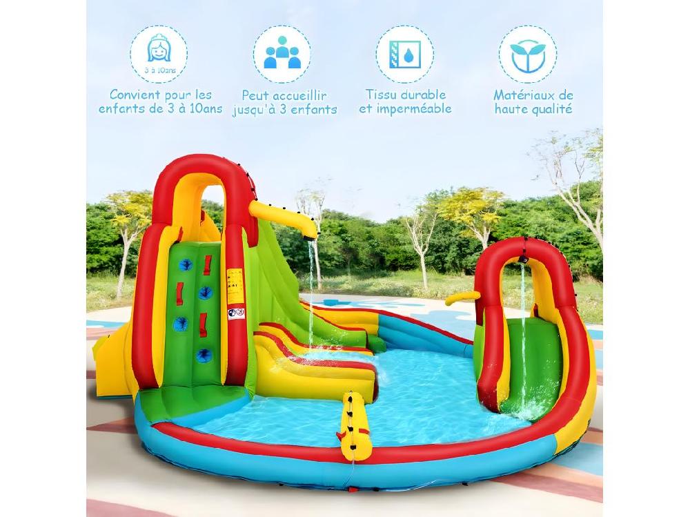 vente unique Château Gonflable pour 3 Enfants avec Souffleur 680W 2 Toboggans Bassin d'Eclaboussement Canon à Eau Charge Max 160KG