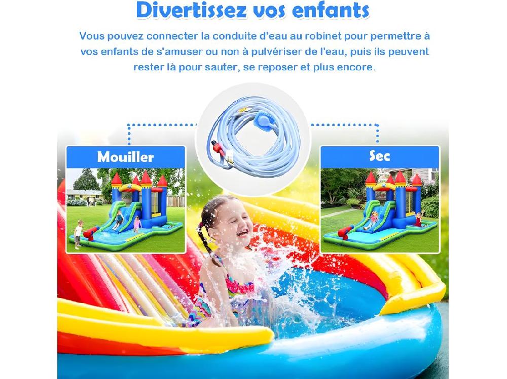 Vente Unique Château Gonflable Pour Enfants 6-en-1 Avec Souffleur 450W Toboggan Pataugeoire Balles à Piscine Sac Et Kit De Réparation