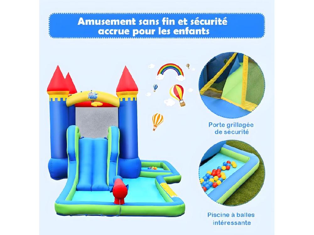 vente unique Château Gonflable pour Enfants 6-en-1 avec Souffleur 450W Toboggan Pataugeoire Balles à Piscine Sac et Kit de Réparation