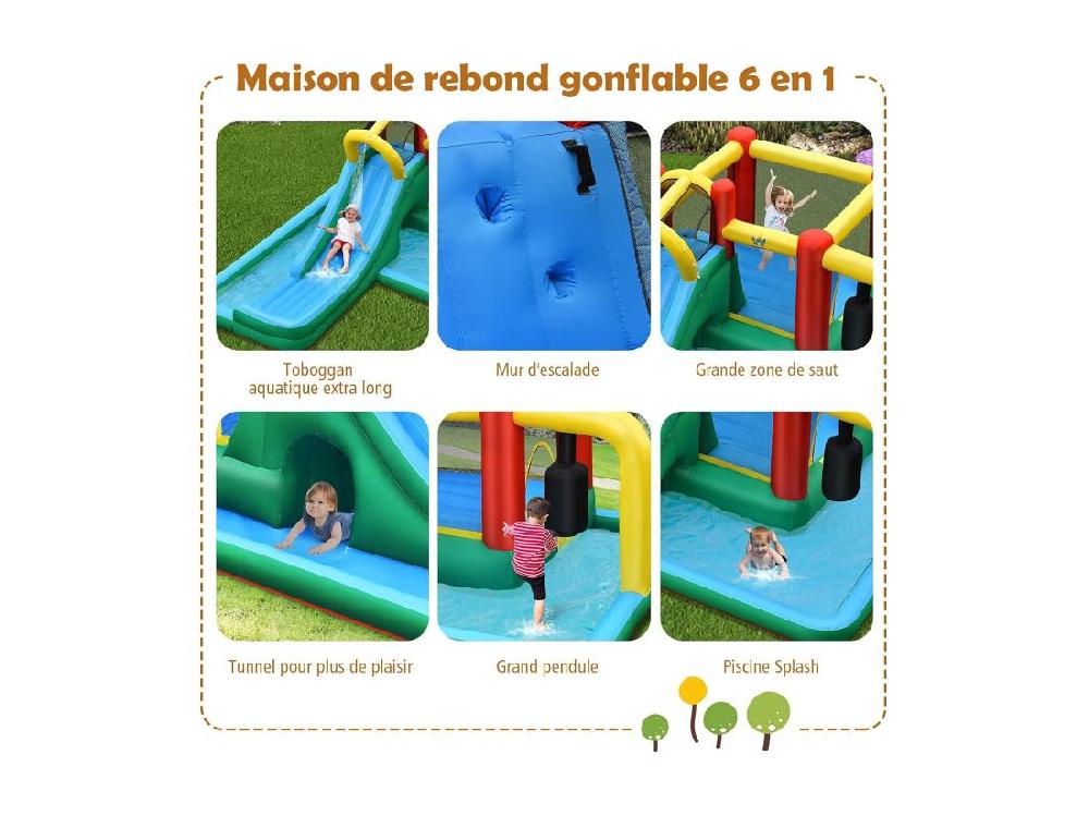 Vente Unique Château Gonflable Pour Enfants De 3-10 Ans Avec Pataugeoire Toboggan Mur D’escalade Tunnel 470 X 370 X 190cm (sans Gonfleur)