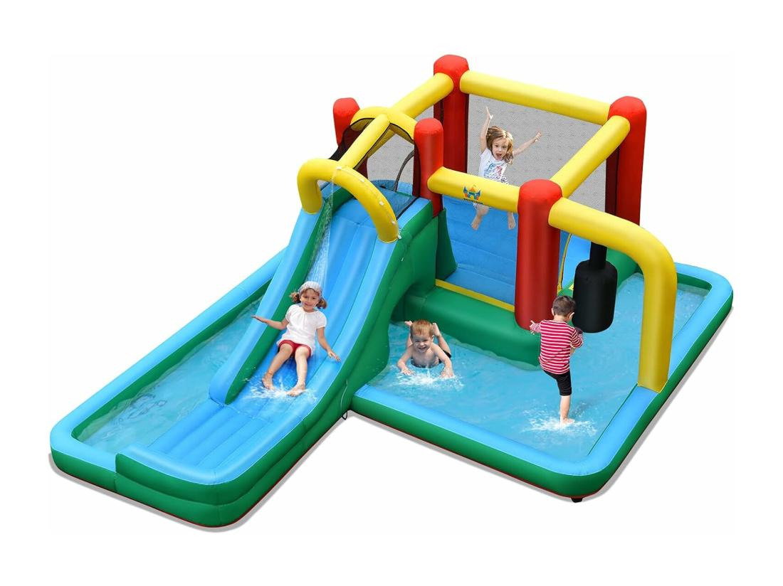 vente unique Château gonflable pour Enfants de 3-10 Ans avec Pataugeoire Toboggan Mur d’escalade Tunnel 470 x 370 x 190cm (sans Gonfleur)