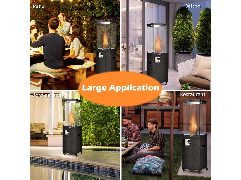 Vente Unique Chauffage De Terrasse Gaz 12 KW En Acier Avec Protection Anti-Extinction Et 4 Roues Chauffage Exterieur à Roulettes Avec Hosse De Protection