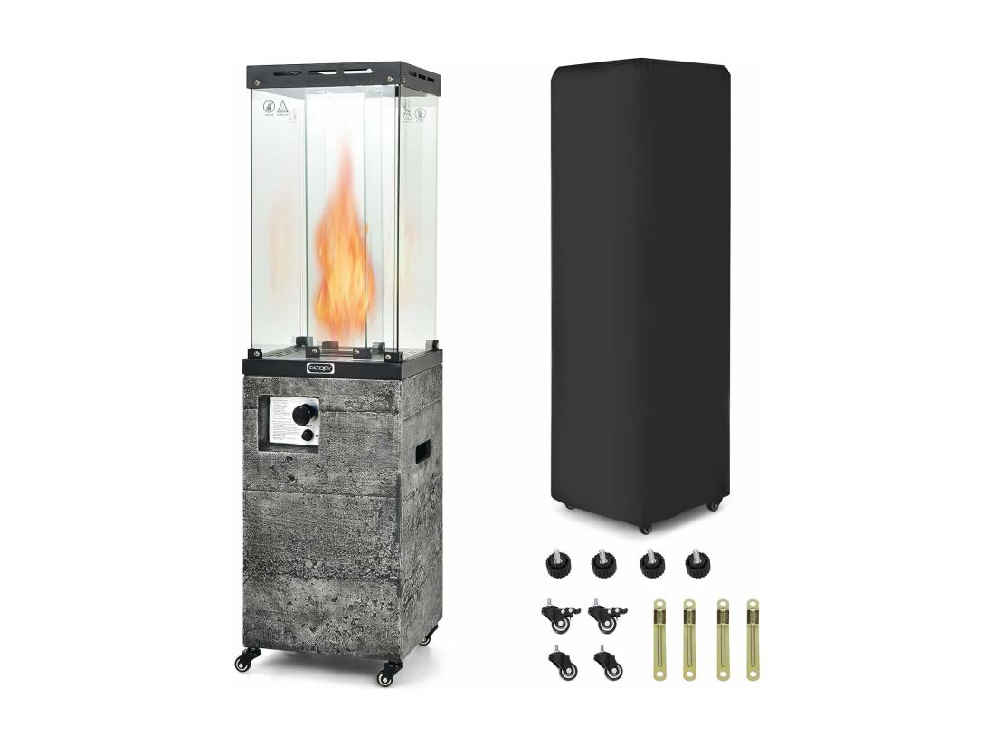 vente unique Chauffage de Terrasse Gaz 12 KW en Acier avec Protection Anti-Extinction et 4 Roues Chauffage Exterieur à Roulettes avec Hosse de Protection