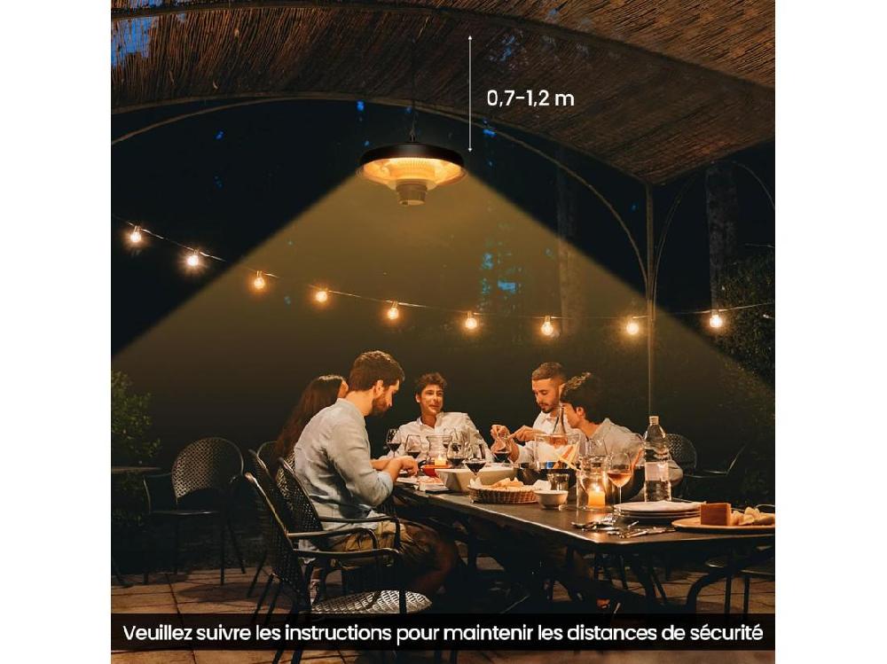 Vente Unique Chauffage Électrique Suspendu à InfraRouge 2000 W Chauffage Radiant De Plafond Extérieur Étanche IP65 Protection Contre La Surchauffe Pour Porche Terrasse Tonnelle