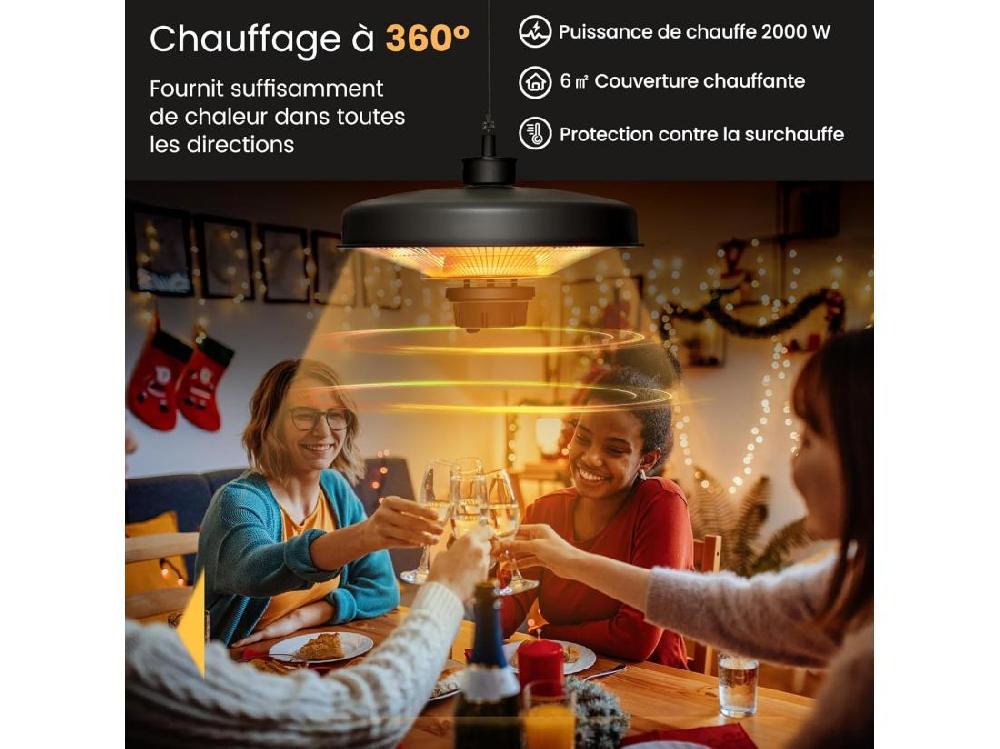 Vente Unique Chauffage Électrique Suspendu à InfraRouge 2000 W Chauffage Radiant De Plafond Extérieur Étanche IP65 Protection Contre La Surchauffe Pour Porche Terrasse Tonnelle