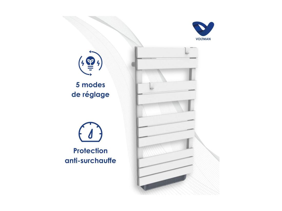 Vente Unique Chauffage Sèche-serviette Inertie Sèche - 500W + Soufflerie 1000W - Blanc - Voltman