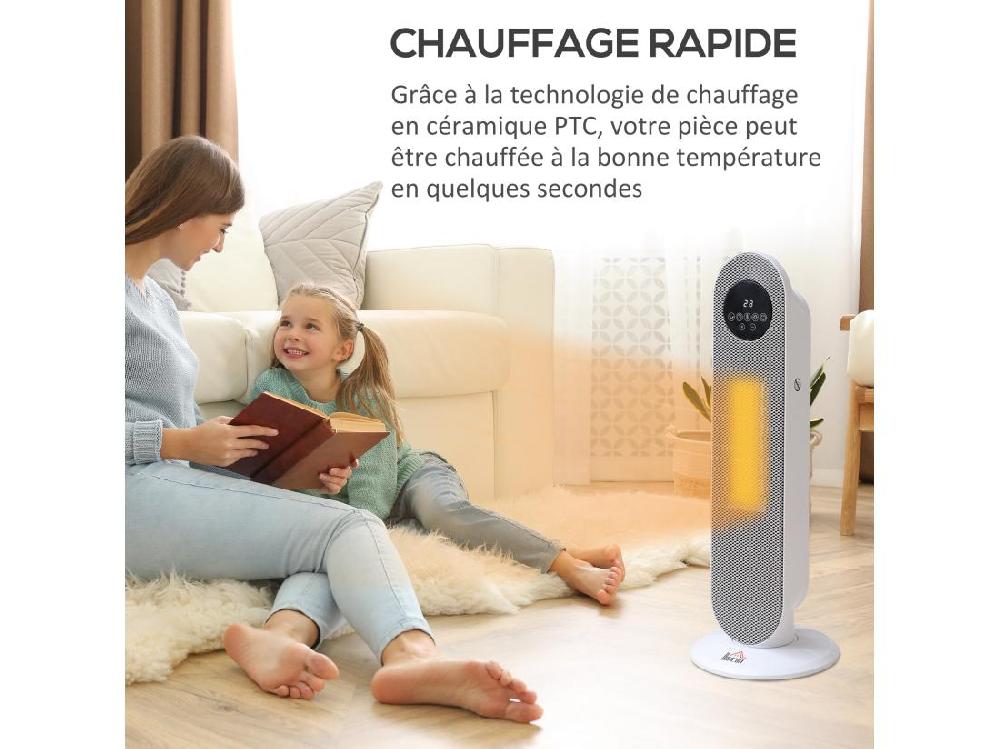 Vente Unique Chauffage Soufflant Oscillant 2000 W - Radiateur Céramique PTC - 2 Niv. Puissance - Chauffage D'appoint Avec Télécommande Blanc Noir