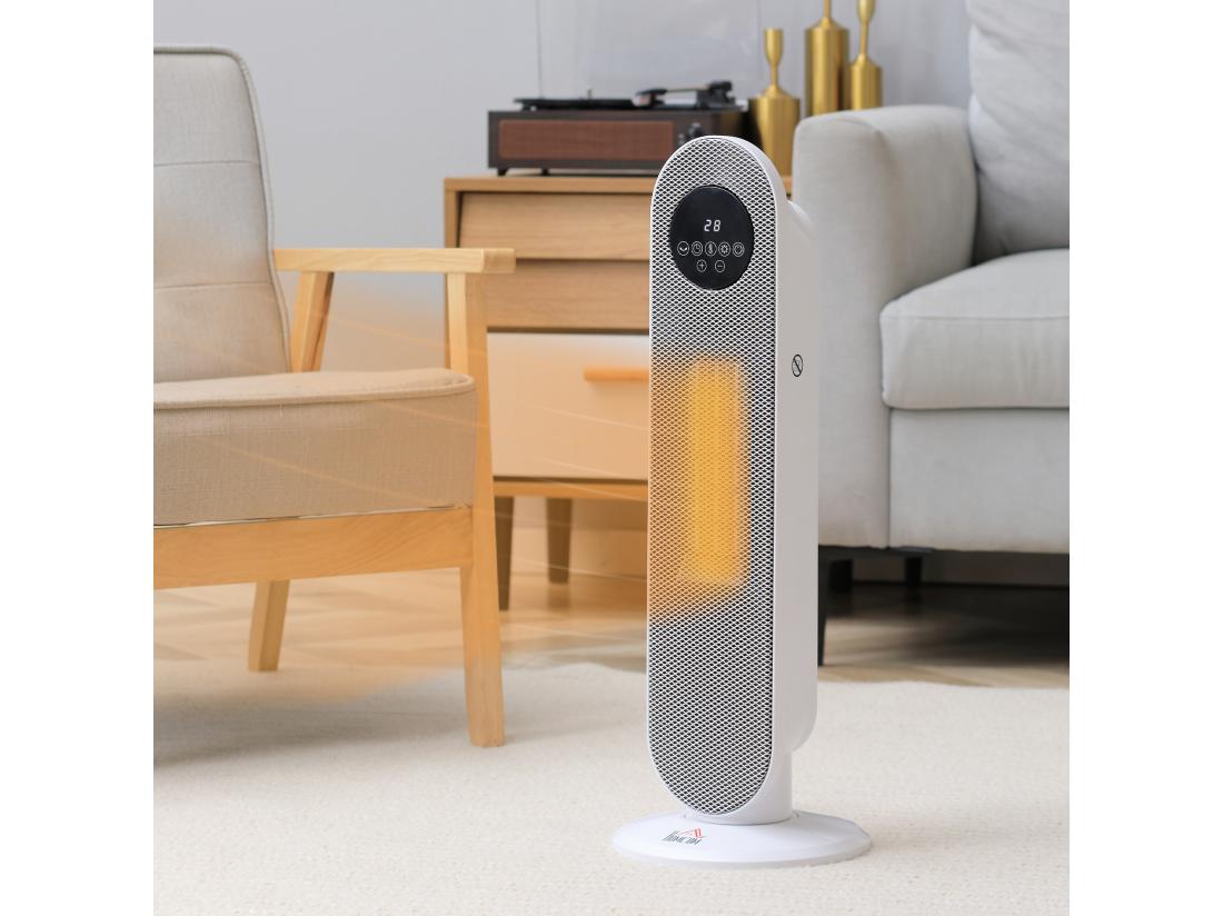 Vente Unique Chauffage Soufflant Oscillant 2000 W - Radiateur Céramique PTC - 2 Niv. Puissance - Chauffage D'appoint Avec Télécommande Blanc Noir