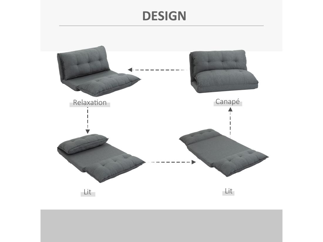 Vente Unique Chauffeuse - Matelas D'appoint Pliant - Fauteuil Convertible - Inclinaison Dossier Réglable 13 Positions - Tissu Lin Gris