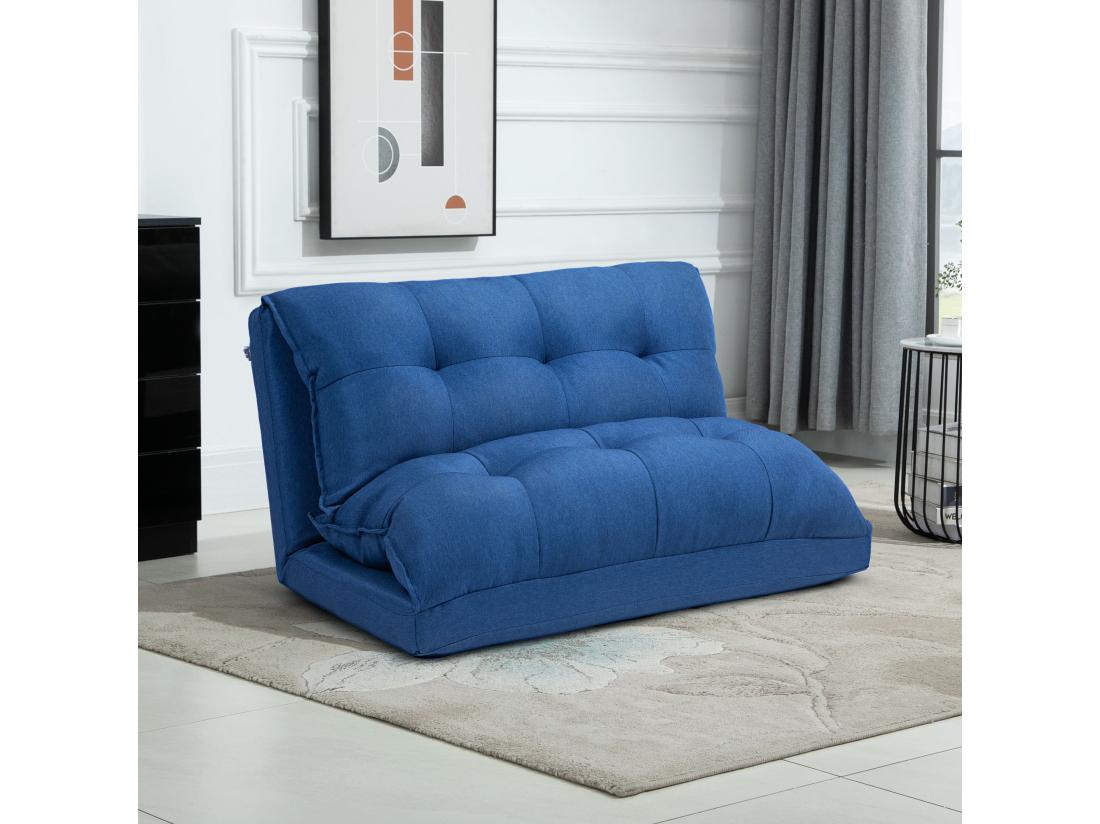 Vente Unique Chauffeuse - Matelas D'appoint Pliant - Fauteuil Convertible - Inclinaison Dossier Réglable 13 Positions - Tissu Lin Bleu