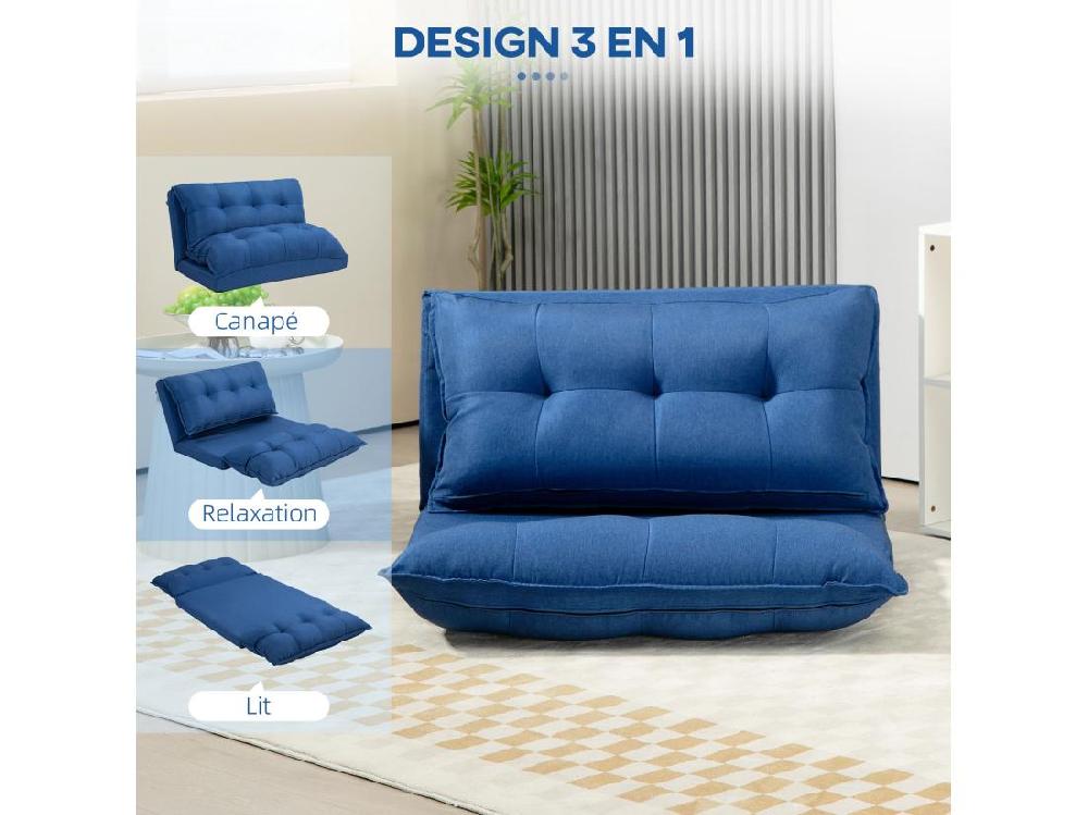 Vente Unique Chauffeuse - Matelas D'appoint Pliant - Fauteuil Convertible - Inclinaison Dossier Réglable 13 Positions - Tissu Lin Bleu