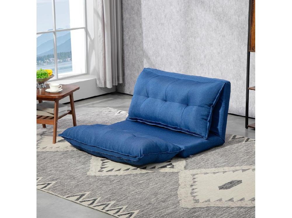 vente unique Chauffeuse - matelas d'appoint pliant - fauteuil convertible - inclinaison dossier réglable 13 positions - tissu lin bleu