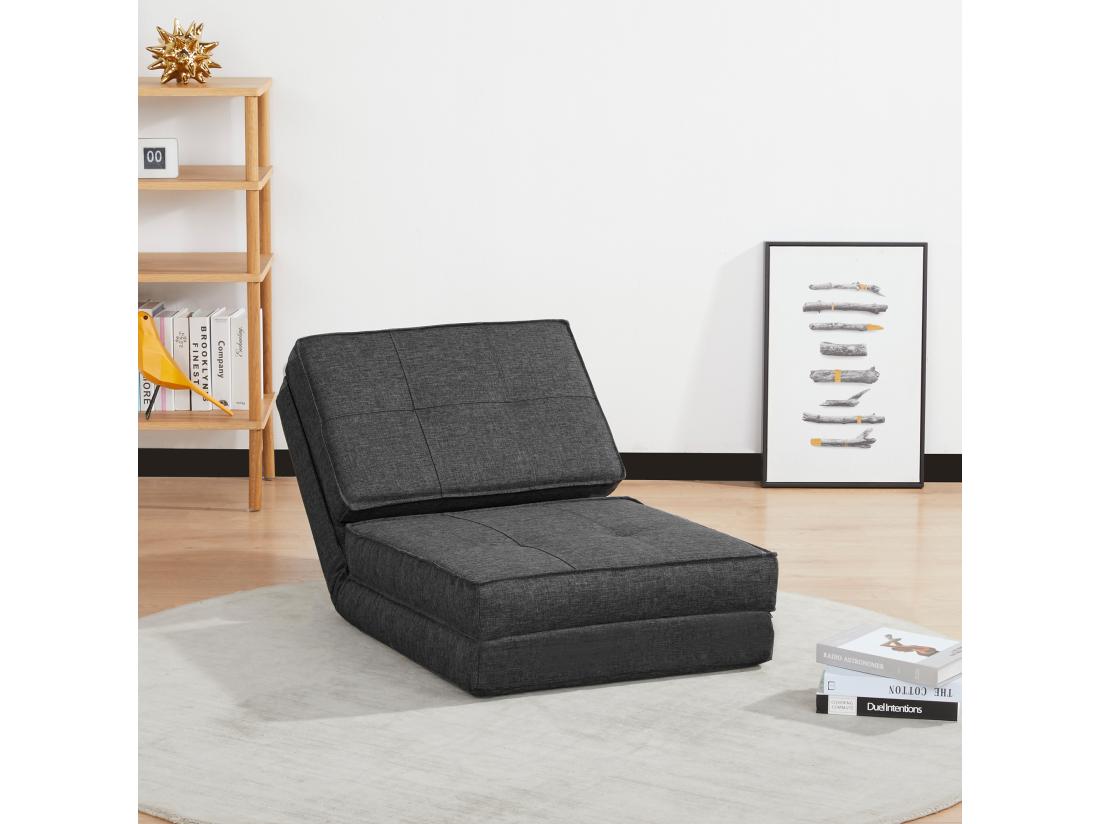 vente unique Chauffeuse - matelas d'appoint pliant - fauteuil convertible - inclinaison dossier réglable 5 positions - tissu polyester aspect lin gris