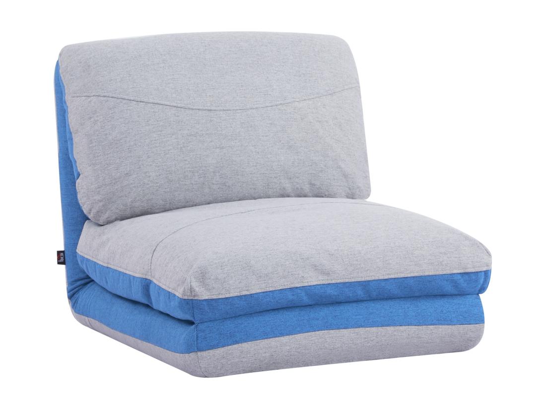 Vente Unique Chauffeuse - Matelas D'appoint Pliant - Fauteuil Convertible - Inclinaison Dossier Réglable 5 Positions - Tissu Polyester Aspect Lin Gris Clair Bleu