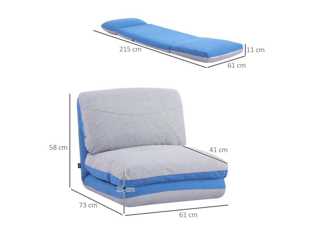 vente unique Chauffeuse - matelas d'appoint pliant - fauteuil convertible - inclinaison dossier réglable 5 positions - tissu polyester aspect lin gris clair bleu