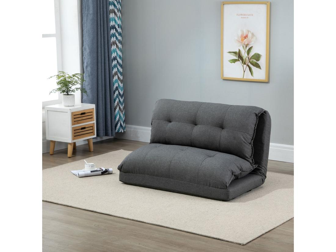 vente unique Chauffeuse - matelas d'appoint pliant - fauteuil convertible - inclinaison dossier réglable 13 positions - tissu lin gris