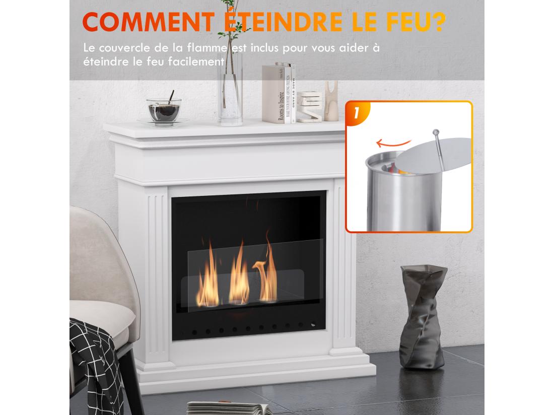 Vente Unique Cheminée à L'éthanol Bioéthanol 3 Brûleurs 0 4L - Couverture 16-18 ? - Autonomie Environ 2h - Blanc