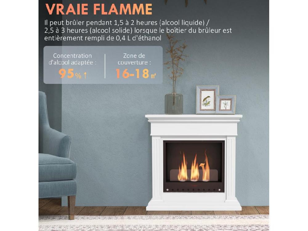 vente unique Cheminée à l'éthanol bioéthanol 3 brûleurs 0 4L - couverture 16-18 ? - autonomie environ 2h - blanc