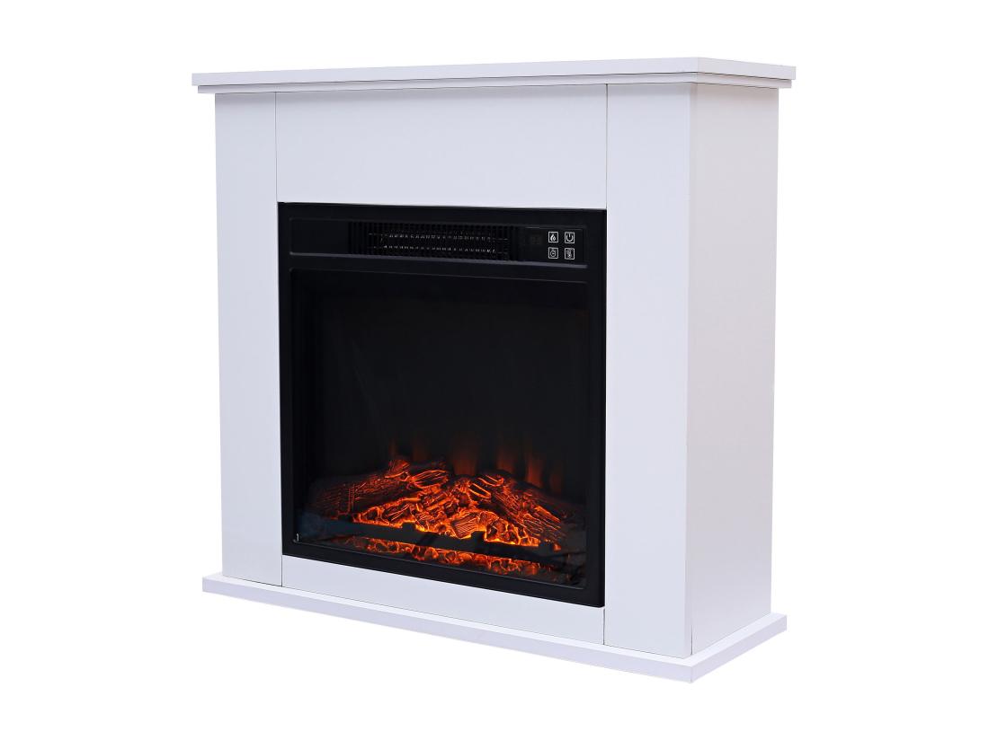 Vente Unique Cheminée électrique Au Sol De 2kW En Acier Laqué Blanc Avec Télécommande