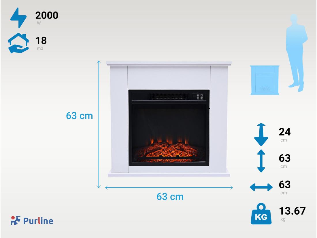 Vente Unique Cheminée électrique Au Sol De 2kW En Acier Laqué Blanc Avec Télécommande