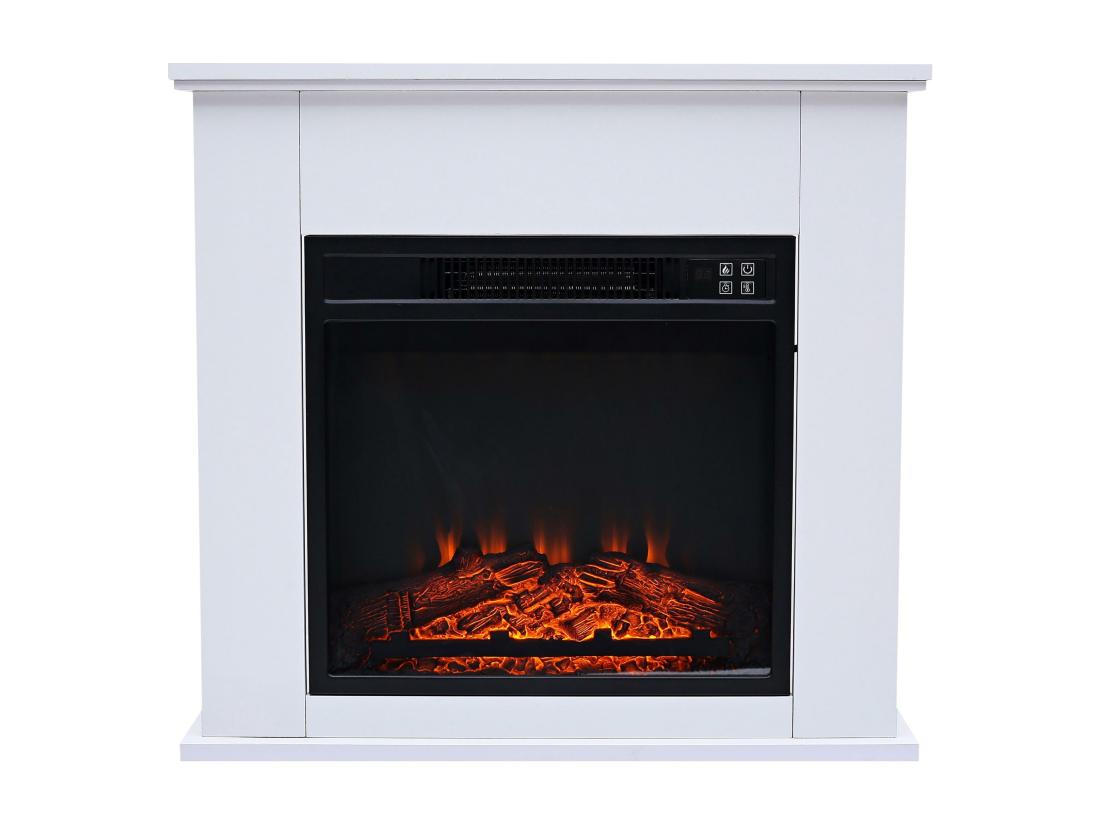 vente unique Cheminée électrique au sol de 2kW en acier laqué blanc avec télécommande