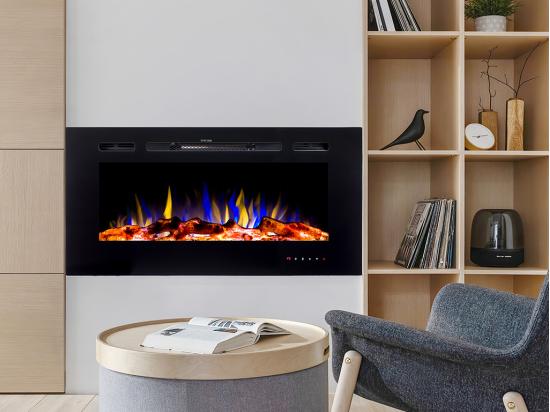 Vente Unique Cheminée électrique CALBUCO - Murale Ou Encastrable - L101 6 X P14 X H54 4 Cm - Noire