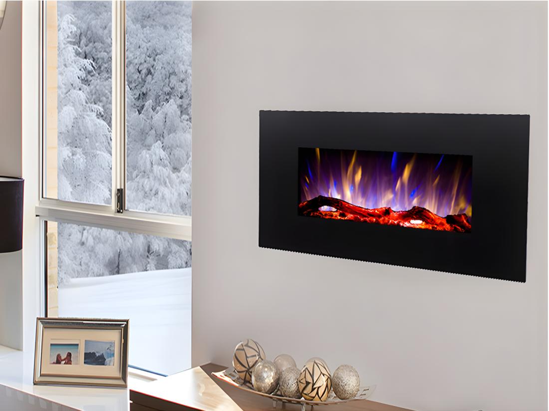 vente unique Cheminée électrique CHANDELA - Murale - L84 x P14 x H45 cm - Noire