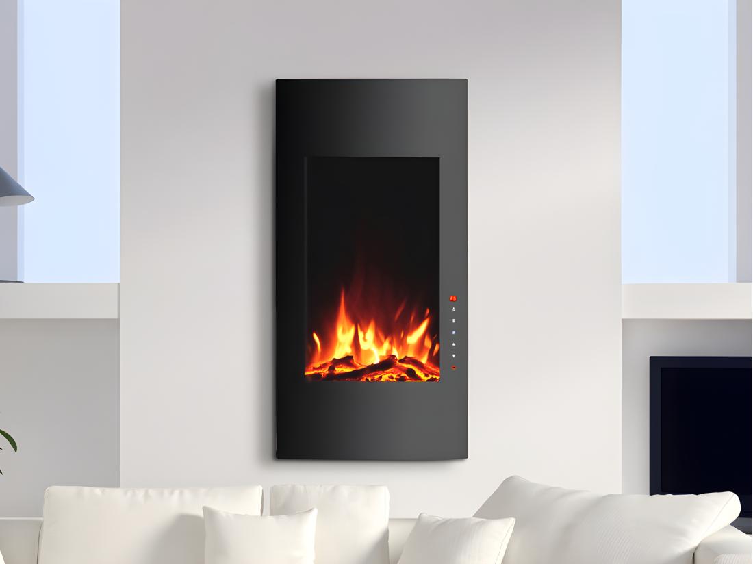 vente unique Cheminée électrique incurvée VULCANO - L41 x P13 x H81 cm - Noire