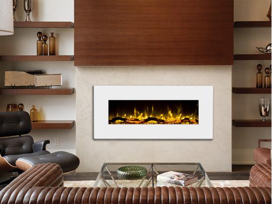 vente unique Cheminée électrique murale LALITA - L110 x P14 x H49 cm - Blanc