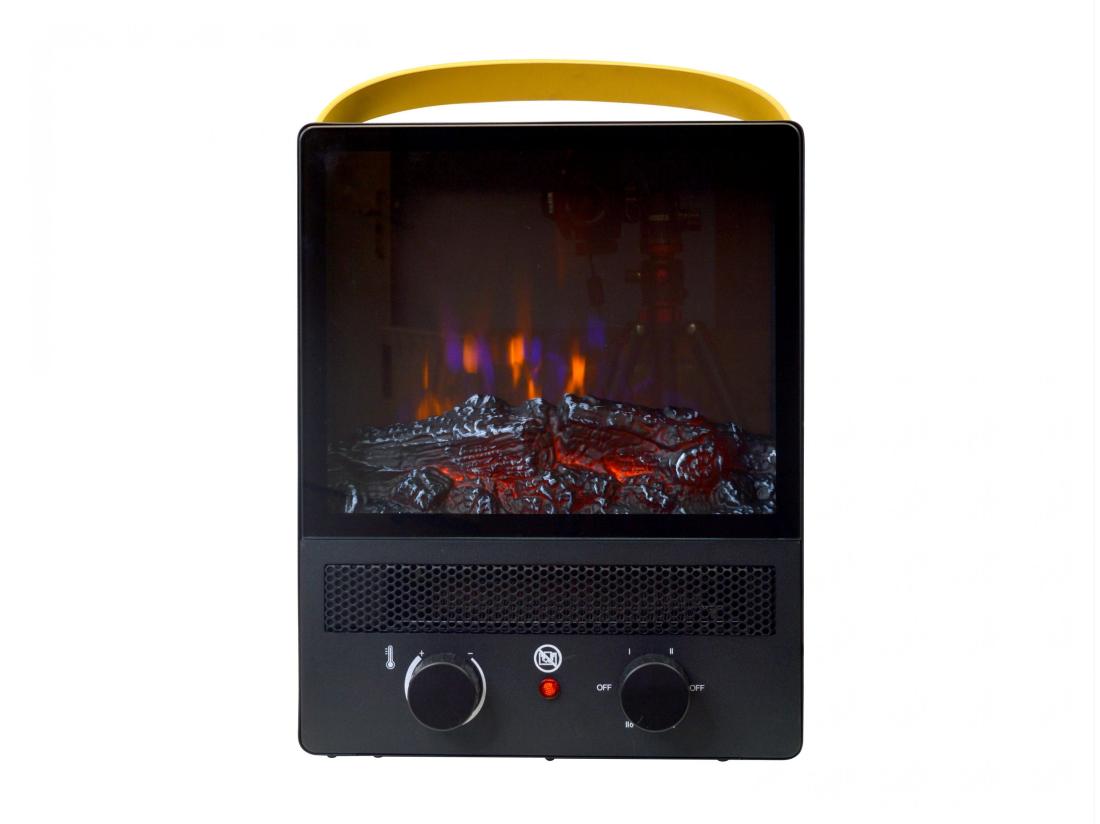 vente unique Cheminée électrique portable en acier noir et pieds