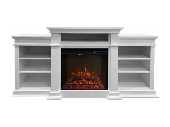 vente unique Cheminée électrique sur pied en bois blanc L179 x P48 x H85