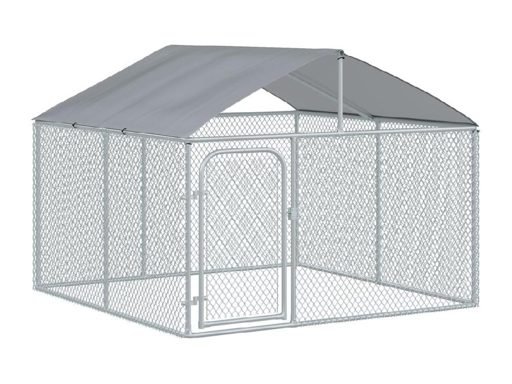 Vente Unique Chenil Extérieur Avec Toit Pour Chien 5 M² - Parc Grillagé 230 X 230 X 175 Cm - Espace Couvert - Acier Galvanisé
