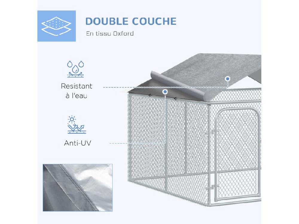 Vente Unique Chenil Extérieur Avec Toit Pour Chien 5 M² - Parc Grillagé 230 X 230 X 175 Cm - Espace Couvert - Acier Galvanisé