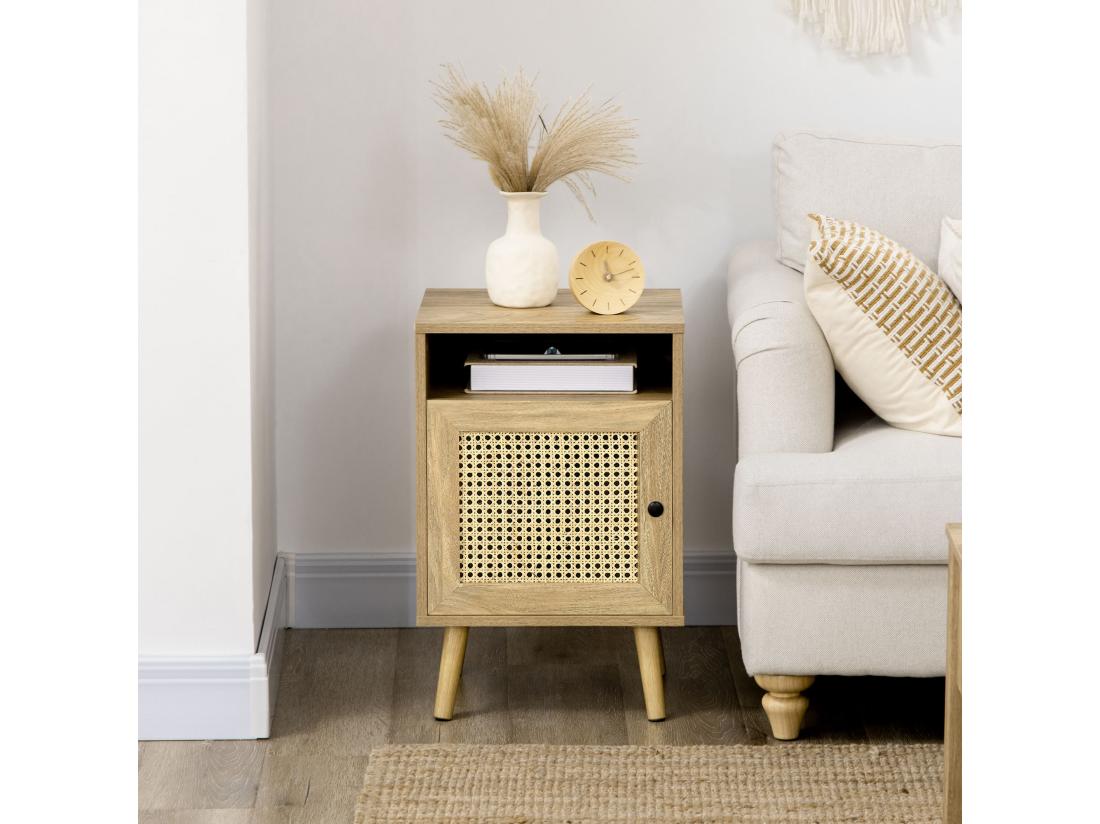 Vente Unique Chevets Style Bohème - Lot De 2 Tables De Nuit Design - Placard Niche - Aspect Bois Manguier Rotin