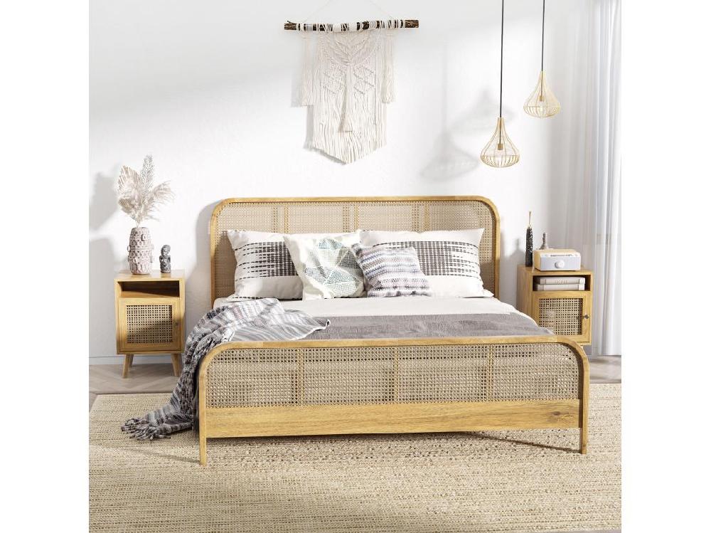 Vente Unique Chevets Style Bohème - Lot De 2 Tables De Nuit Design - Placard Niche - Aspect Bois Manguier Rotin