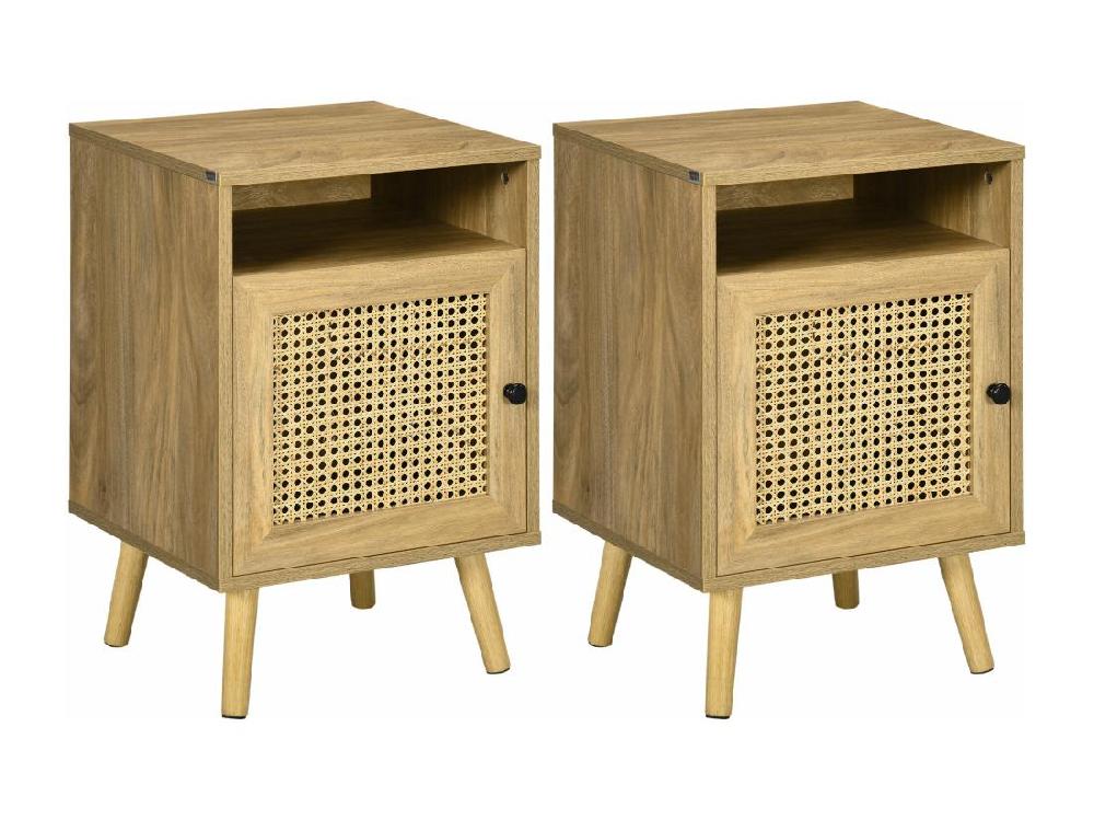 vente unique Chevets style bohème - lot de 2 tables de nuit design - placard niche - aspect bois manguier rotin